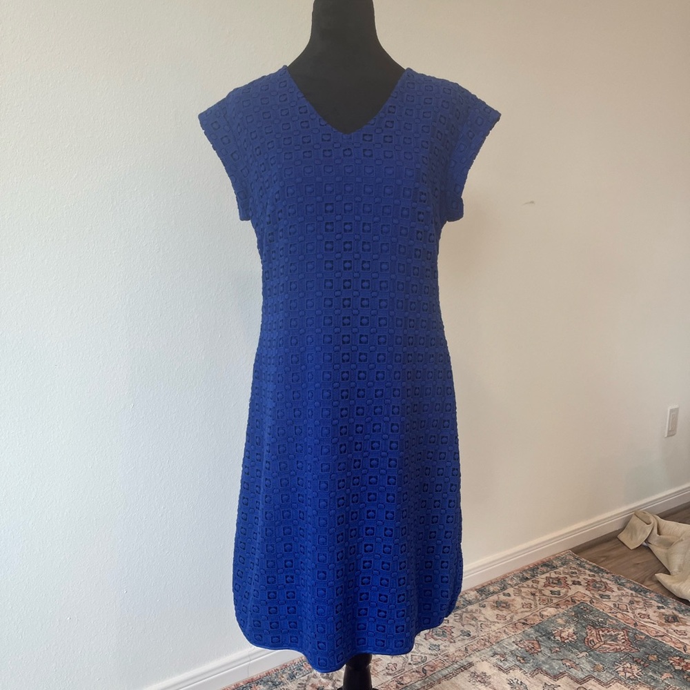 Kate Spade Blue A-Line Midi Dress with Flutter Cap Sleeves